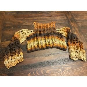 Handmade Crochet Cold Shoulder Crop Top Women's Large Festival Indie Grunge Boho